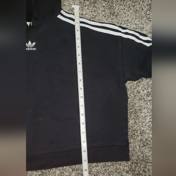 Adidas Classic Cropped Black Hoodie with White Stripes - Picture 4 of 5